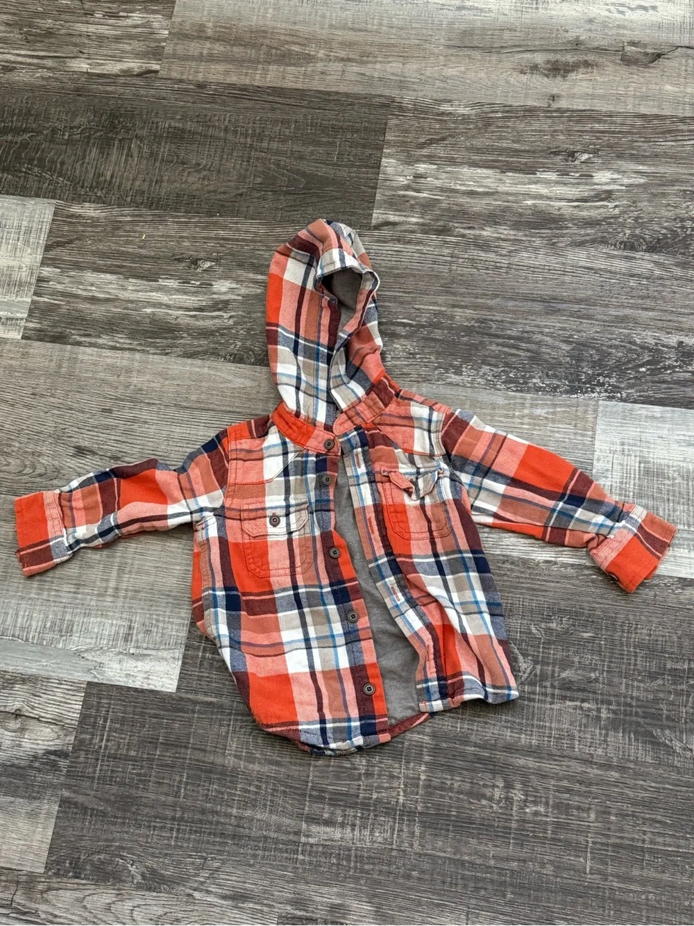Old Navy Orange Plaid Hooded Button-Down Shirt
